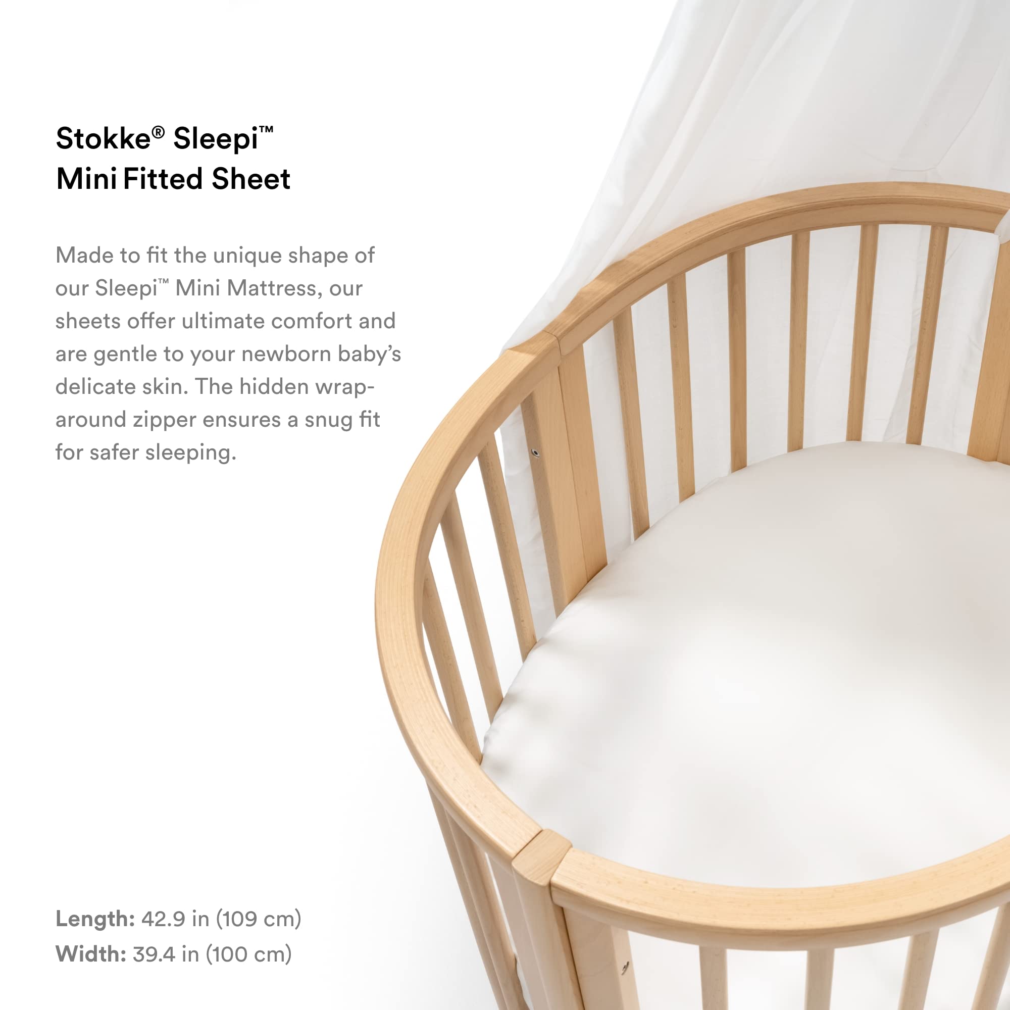 Stokke Sleepi Mini Fitted Sheet, White - Soft Sheets for Sweet Dreams - Made for The Oval Sleepi Mini Mattress - Safe, Stylish & Washable - 100% Fine Cotton Percale