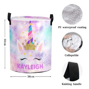 Unicorn Laundry Basket Personalized Laundry Hamper Custom with Name for Girl Rainbow Collapsible Waterproof Storage Basket with Handles (Cute unicorn)