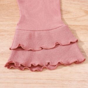 Clothes for Baby Girls Infant Girls Long Sleeve Solid Ribbed Tops and Ruffles Flare Pants Outfits Pink