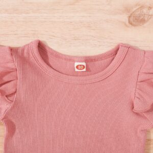 Clothes for Baby Girls Infant Girls Long Sleeve Solid Ribbed Tops and Ruffles Flare Pants Outfits Pink