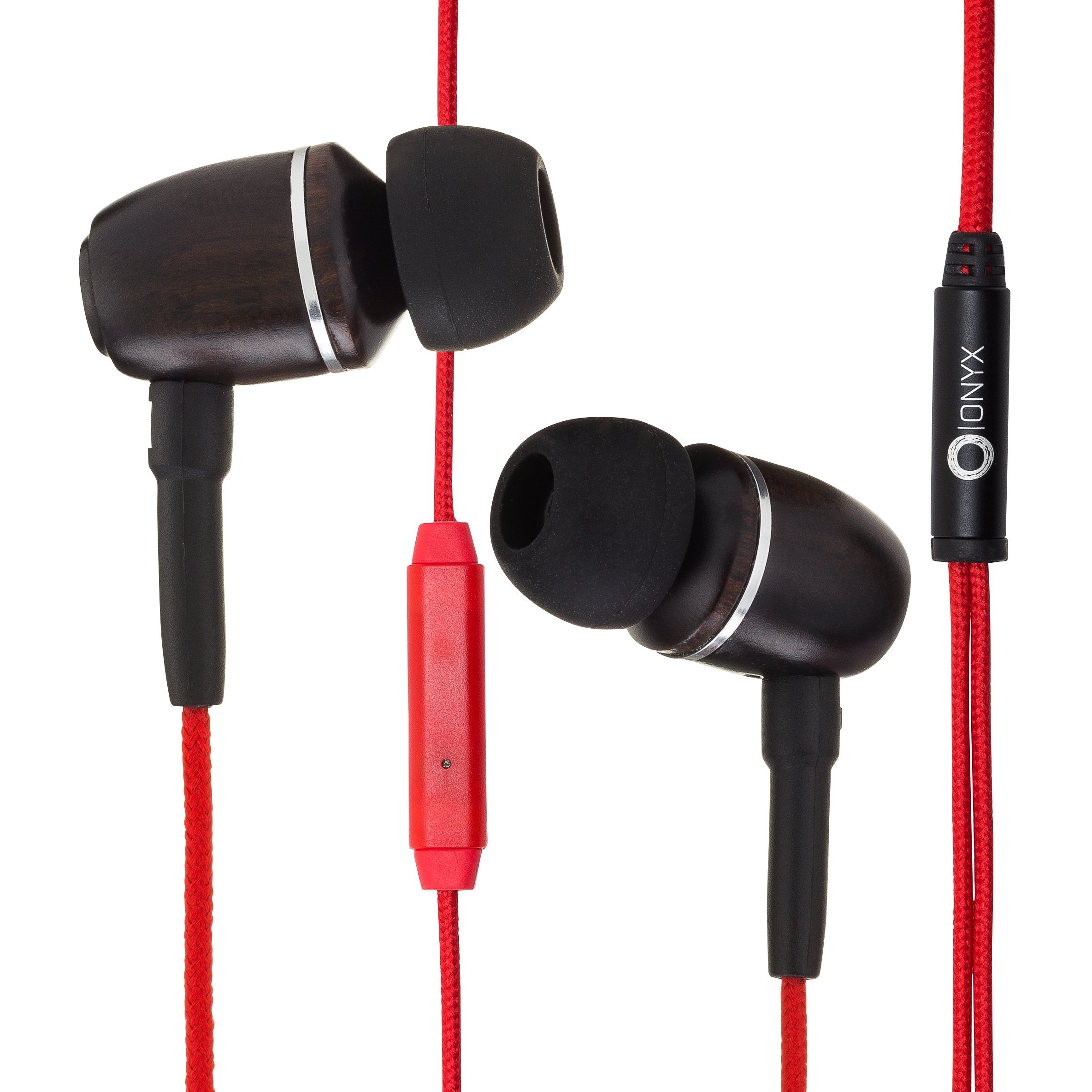 Onyx Noise Cancelling in-Ear Wired Headphones with Mic, 3.5mm Plug Compatible with iPhones, iPads, Android Phones, Computers & Laptops (Red)