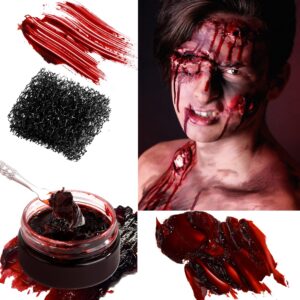 Fake Blood Spray Splatter + Fake Scabs Coagulated Blood Gel + Stipple Sponge, Washable Fake Blood for Clothes Eyes Face Skin, Fake Blood Makeup Kit for Halloween Vampire, Zombie and Sfx Wound