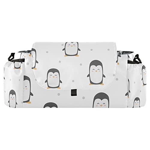 Sinestour Cute Penguin Animals Stroller Organizer with Cup Holder Universal Stroller Organizer Bag Detachable Shoulder Strap Stroller Accessories for Diaper Phone Keys Toys Fit All Baby Stroller