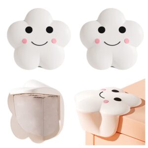 wayuto 4-pack cute flower silicone baby table sharp edge protectors soft 100% covered child furniture corner fireplace guard edge safety bumpers cushion 3m adhesive round cloud edge white