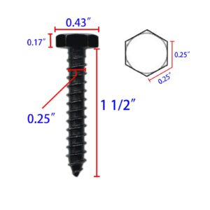 Qlvily 25PCS Stainless Steel Black Lag Bolts 1/4" x 1-1/2" Hex Lag Screws, Washers Included