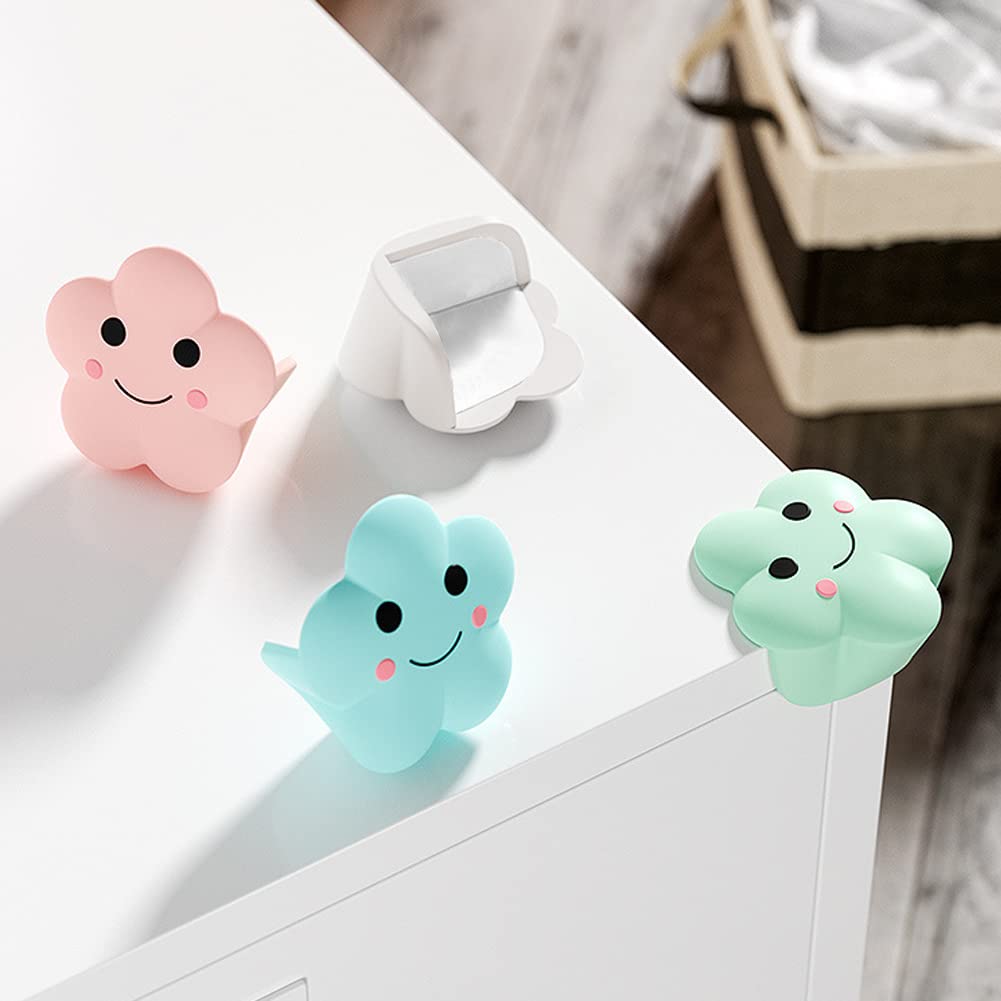 WAYUTO 4-Pack Cute Flower Silicone Baby Table Sharp Edge Protectors Soft 100% Covered Child Furniture Corner Fireplace Guard Edge Safety Bumpers Cushion 3M Adhesive Round Cloud Edge White