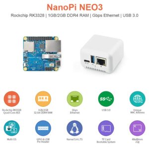 WayPonDEV NanoPi NEO3 Mini Router Single Board Computer Rockchip RK3328 1GB Super Tiny ARM Board for IOT Smart Home Gateway (with Unique MAC Address) Support FriendlyWrt Ubuntu Core