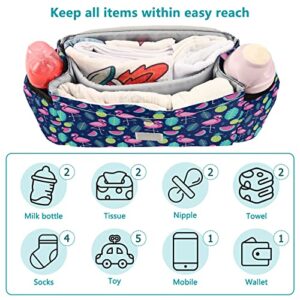 Sinestour Flamingo Stroller Organizer with Cup Holder Universal Stroller Organizer Bag Detachable Shoulder Strap Stroller Accessories for Diaper Snacks Keys Toys Fit All Baby Stroller