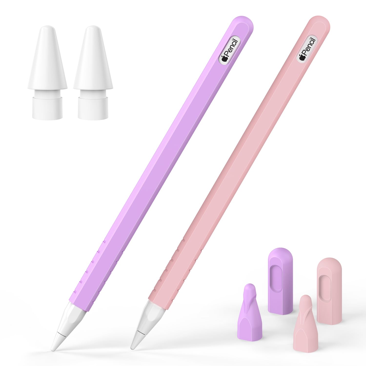 Laviitp 2 Pack Case for Apple Pencil Pro & 2nd Generation: Protective Cover Sleeve for iPencil Pro 2024- Silicone Grip Skin Accessories for iPad Pencil w/ 2 Pencil Tips 4 Nibs Cover, Pink+Purple