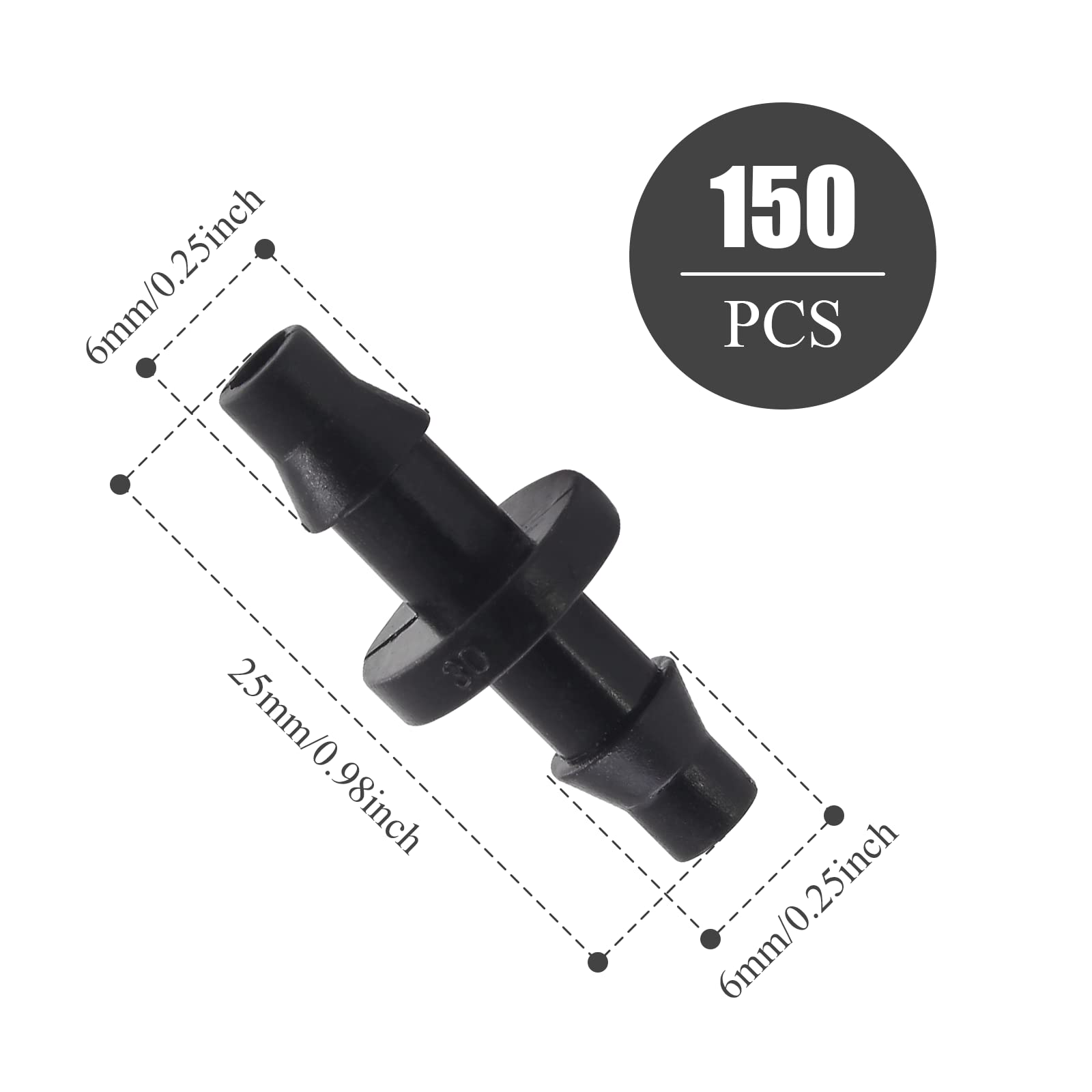 Moicstiy 150Pcs 1/4 Inch Drip Irrigation Coupling Fittings Straight Coupling Barbed Connector for 4/7mm Tube Drip Irrigation Watering System