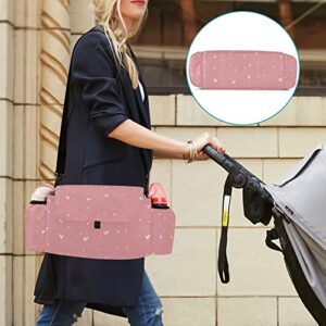 Sinestour Pink Hearts Stroller Organizer with Cup Holder Universal Stroller Organizer Bag Detachable Shoulder Strap Stroller Accessories for Diaper Toys Phone Keys Fit All Baby Stroller