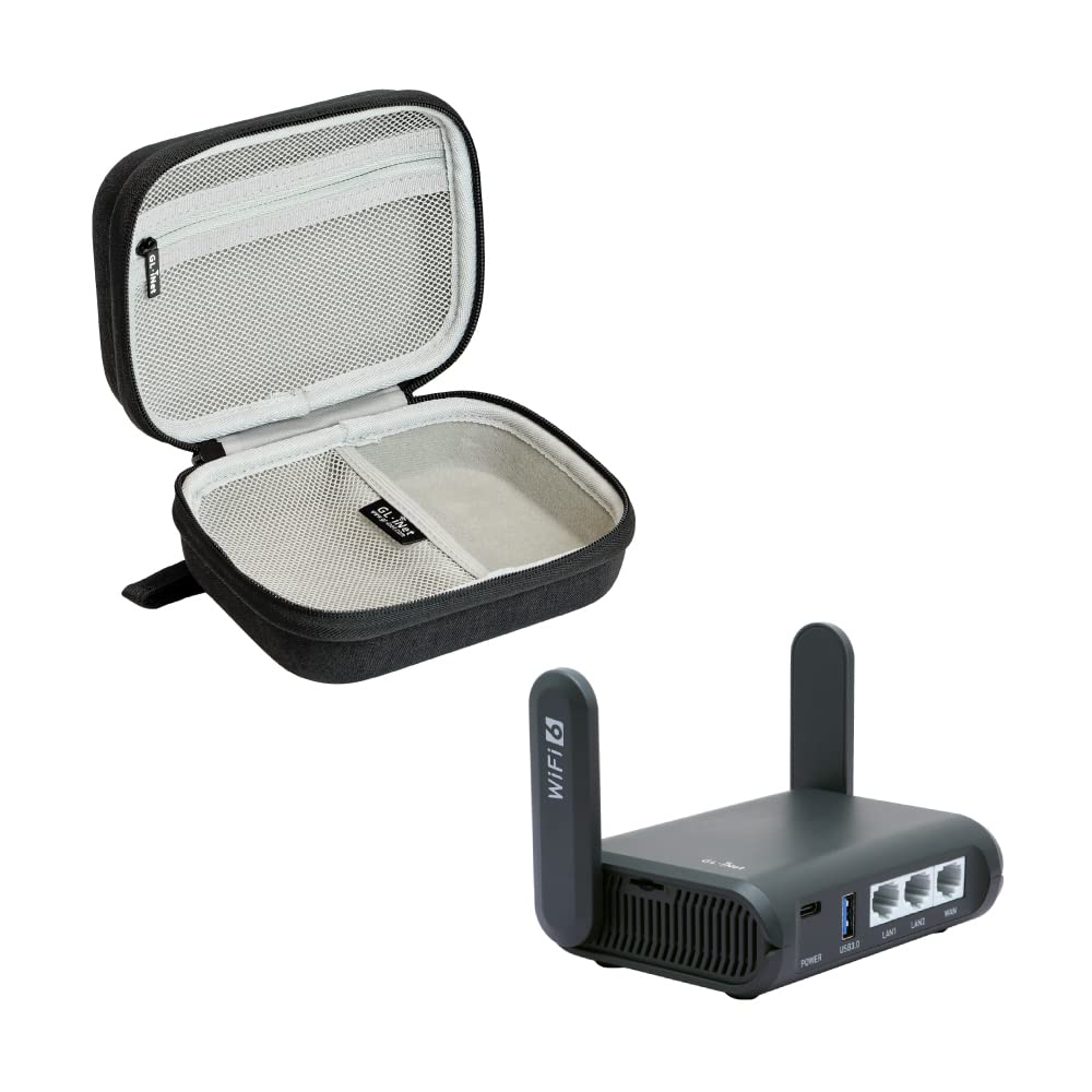 GL.iNet GL-AXT1800 (Slate AX) Pocket-Sized Wi-Fi 6 Gigabit Travel Router & Gadget Organizer Case (Black)