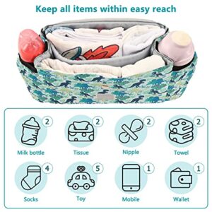 Dinosaurs Pattern Stroller Organizer with Cup Holder Universal Stroller Organizer Bag Detachable Shoulder Strap Stroller Accessories for Diaper Phone Keys Toys Fit All Baby Stroller