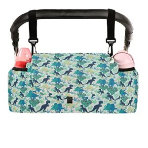 Dinosaurs Pattern Stroller Organizer with Cup Holder Universal Stroller Organizer Bag Detachable Shoulder Strap Stroller Accessories for Diaper Phone Keys Toys Fit All Baby Stroller