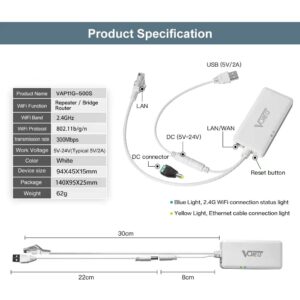 【Upgraded Version】 VONETS VAP11G-500S Industrial High-Power 2.4GHz WiFi Bridge/Wireless Router/Ethernet WiFi to Ethernet Adapter for Industrial Application, PLC, Printer, Medical, Network Devices