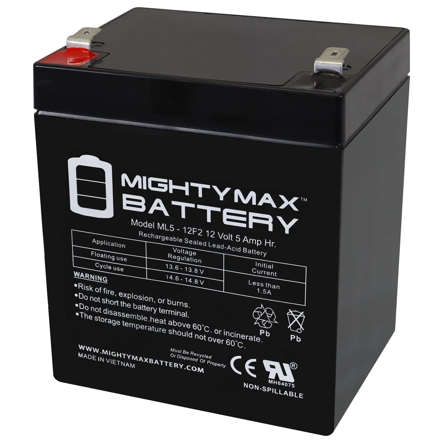 12V 5Ah F2 SLA Replacement Battery for Leoch DJW12-5.4