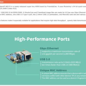 WayPonDEV NanoPi NEO3 Mini Router Single Board Computer Rockchip RK3328 1GB Super Tiny ARM Board for IOT Smart Home Gateway (with Unique MAC Address) Support FriendlyWrt Ubuntu Core