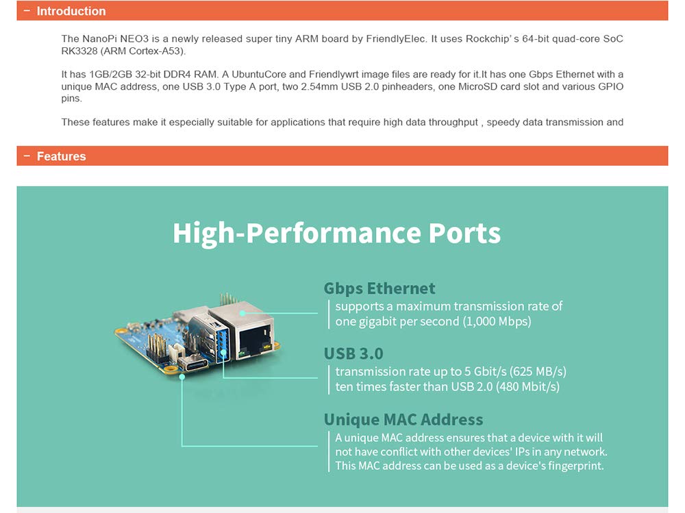 WayPonDEV NanoPi NEO3 Mini Router Single Board Computer Rockchip RK3328 1GB Super Tiny ARM Board for IOT Smart Home Gateway (with Unique MAC Address) Support FriendlyWrt Ubuntu Core