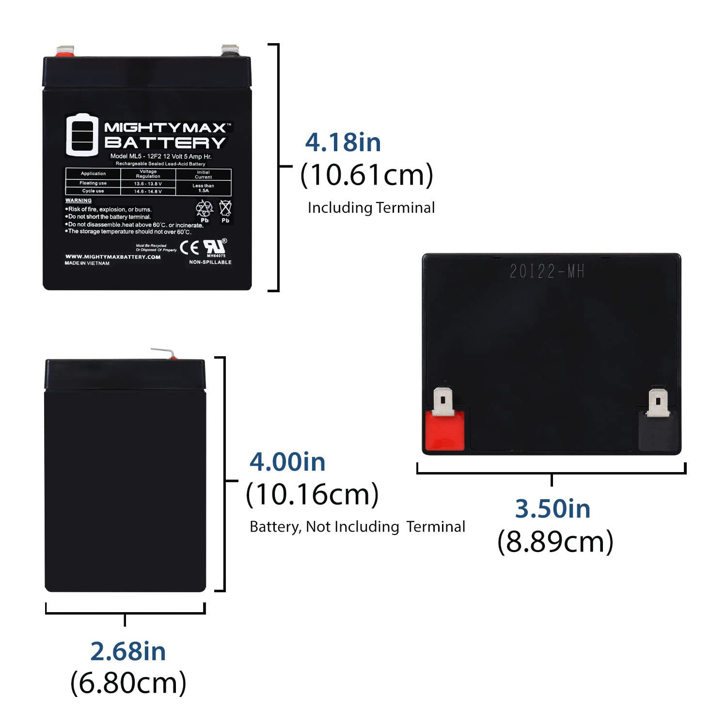 12V 5Ah F2 SLA Replacement Battery for Leoch DJW12-5.4