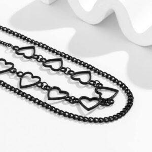 Missgrace Boho Love Heart Black Chain Layered Punk Choker Necklace Adjustable Black Halloween Simple Statement Necklaces for Women and Girls