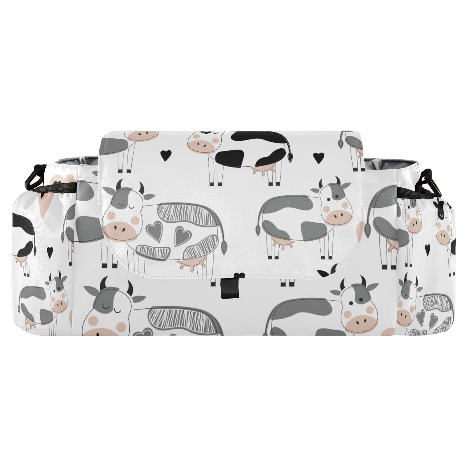 Sinestour Cute Cows Stroller Organizer with Cup Holder Universal Stroller Organizer Bag Detachable Shoulder Strap Stroller Accessories for Diaper Keys Phone Toys Fit All Baby Stroller