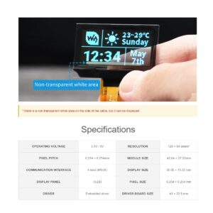 1.51inch Transparent OLED Display Module 128×64 Resolution Light Blue Color Display OLED for Raspberry Pi/Arduino/STM32,Full Viewing Angle,Embedded Independent Driver Chip,SPI/I2C Interfaces