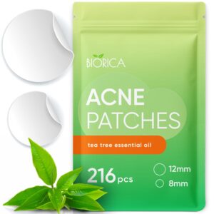 biorica pimple patches for face with tea tree oil 216 pcs. hydrocolloid acne pimple patches. blemish patches, acne dots, pimple stickers, acne patch and pimple patch