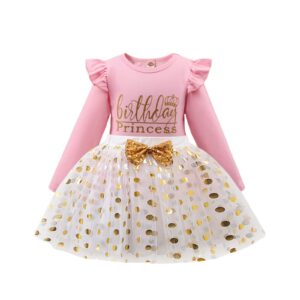 vivifayee toddler kids baby girls birthday princess outfits long sleeve shirts dot bubble tulle tutu skirt 2pcs fall winter skirt sets