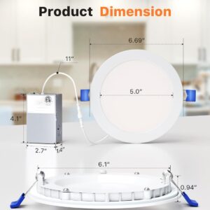 Ensenior 24 Pack 6 Inch LED Recessed Ceiling Light, Dimmable, 3000K-5000K 3CCT, 1050LM 12W 120V, High Brightness Canless Wafer Downlight - ETL&FCC&IC