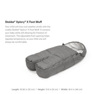 Stokke Xplory X Foot Muff, Modern Grey - Keeps Baby Warm on Cool Weather Strolls - Sonalan Lining & Fleece + Water-Repellent Exterior - Adjustable Front Opening