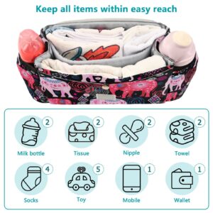 Sinestour Beautiful Elephants Stroller Organizer with Cup Holder Universal Stroller Organizer Bag Detachable Shoulder Strap Stroller Accessories for Diaper Toys Phone Keys Fit All Baby Stroller