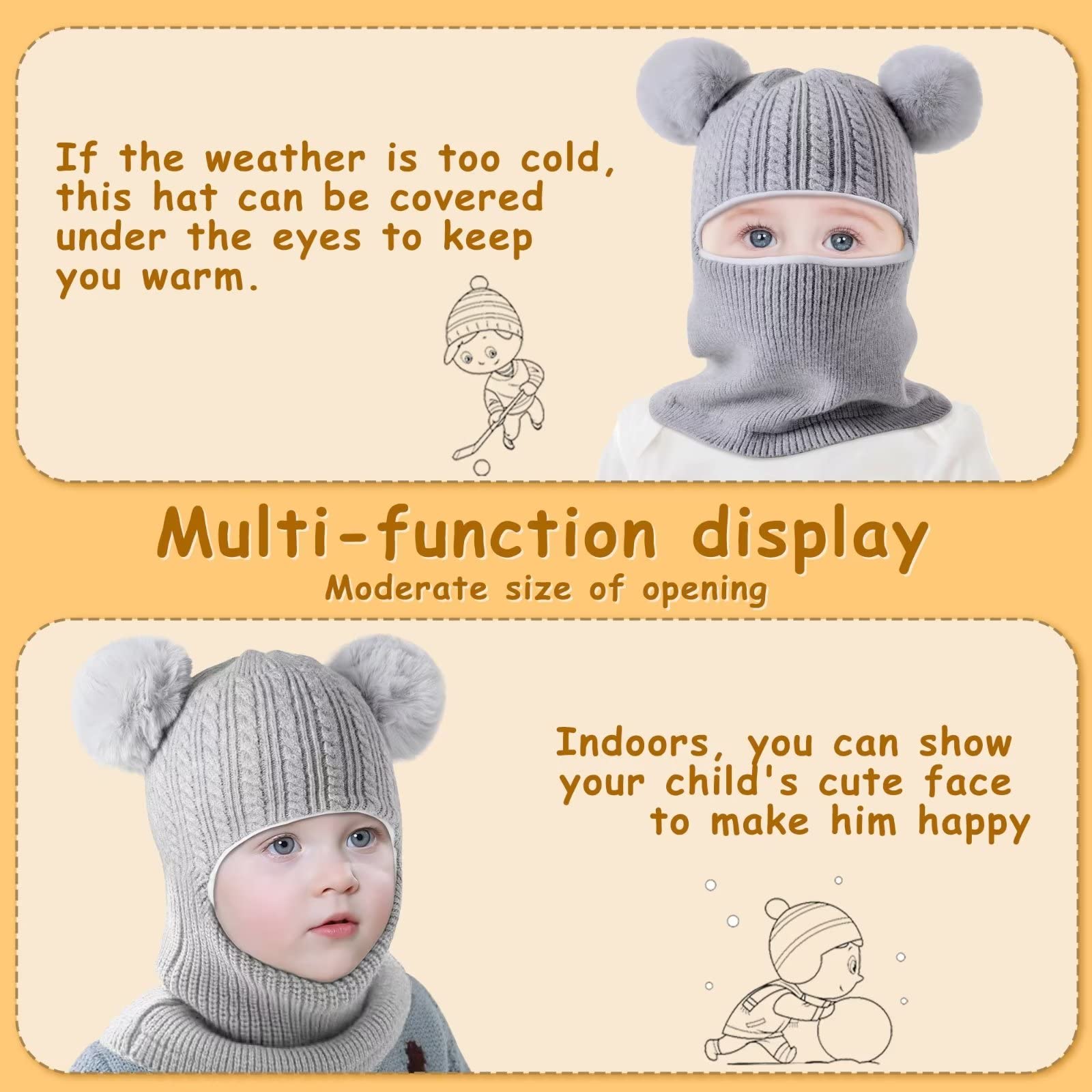 Baby Winter Hat Scarf Set 2 Pack, Toddler Beanie Hats Girl Boy with Neck Warmer, Beanie for Kids Knit Warm for Cold Weather