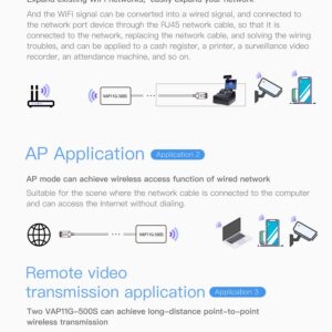 【Upgraded Version】 VONETS VAP11G-500S Industrial High-Power 2.4GHz WiFi Bridge/Wireless Router/Ethernet WiFi to Ethernet Adapter for Industrial Application, PLC, Printer, Medical, Network Devices