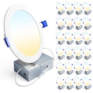 ensenior 24 pack 6 inch led recessed ceiling light, dimmable, 3000k-5000k 3cct, 1050lm 12w 120v, high brightness canless wafer downlight - etl&fcc&ic