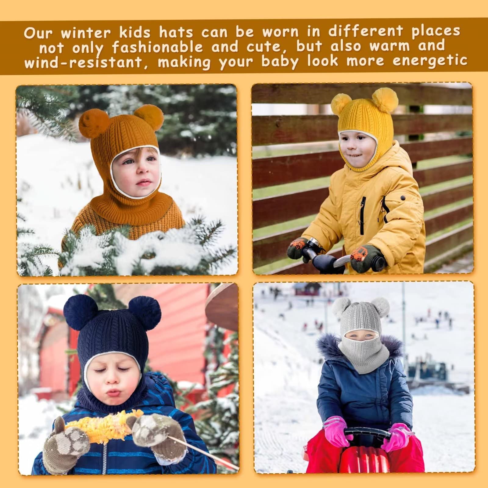 Baby Winter Hat Scarf Set 2 Pack, Toddler Beanie Hats Girl Boy with Neck Warmer, Beanie for Kids Knit Warm for Cold Weather