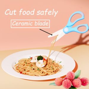 Kare & Kind 2x Ceramic Baby Food Scissors - Blue/Pink - With Dust Cover and Storage Case - Cut Baby Food Easily - Ideal for Noodles, Meat, Chicken, Veggies and Fruits (Blue & Pink - 2 pack)