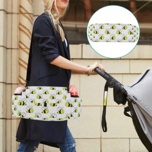 Sinestour Cute Animals Bee Stroller Organizer with Cup Holder Universal Stroller Organizer Bag Detachable Shoulder Strap Stroller Accessories for Diaper Phone Keys Toys Fit All Baby Stroller