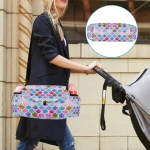 Sinestour Glitter Mermaid Stroller Organizer with Cup Holder Universal Stroller Organizer Bag Detachable Shoulder Strap Stroller Accessories for Diaper Toys Snacks Keys Fit All Baby Stroller