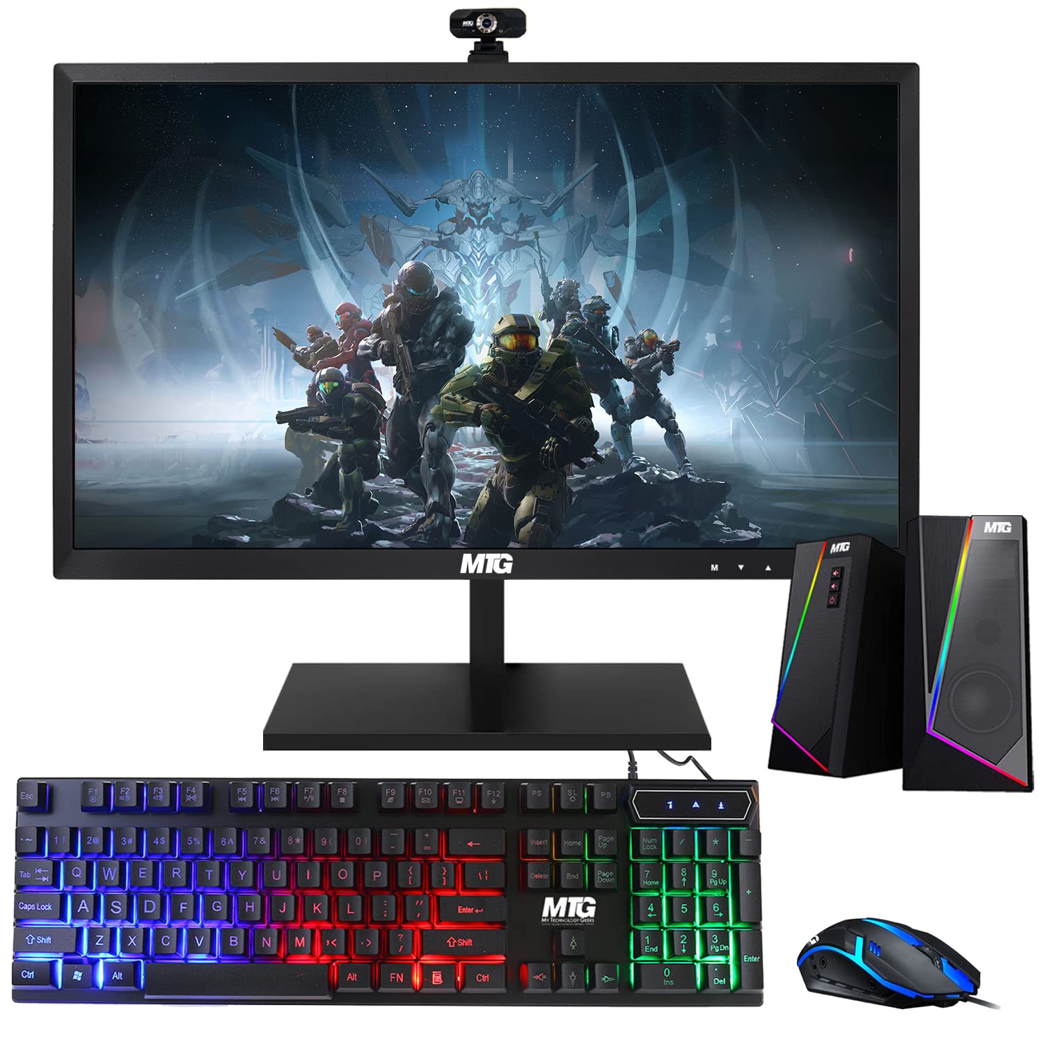 TechMagnet All in one Desktop Computer, Cheetah 4, Intel Core i5 4th Gen 2.5 GHz, 8GB DDR3, 120GB SSD, 27 inch LED Monitor, MTG RGB Keyboard Mouse, RGB Speaker and Webcam, Win10 Pro (Renewed)