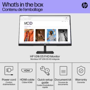 HP V24i G5 Computer PC Monitor 24 Inch Full HD IPS 60Hz 5ms 250 Nits Brightness AMD FreeSync Anti-Glare Low Blue Light HDMI DisplayPort Black 65P58AA