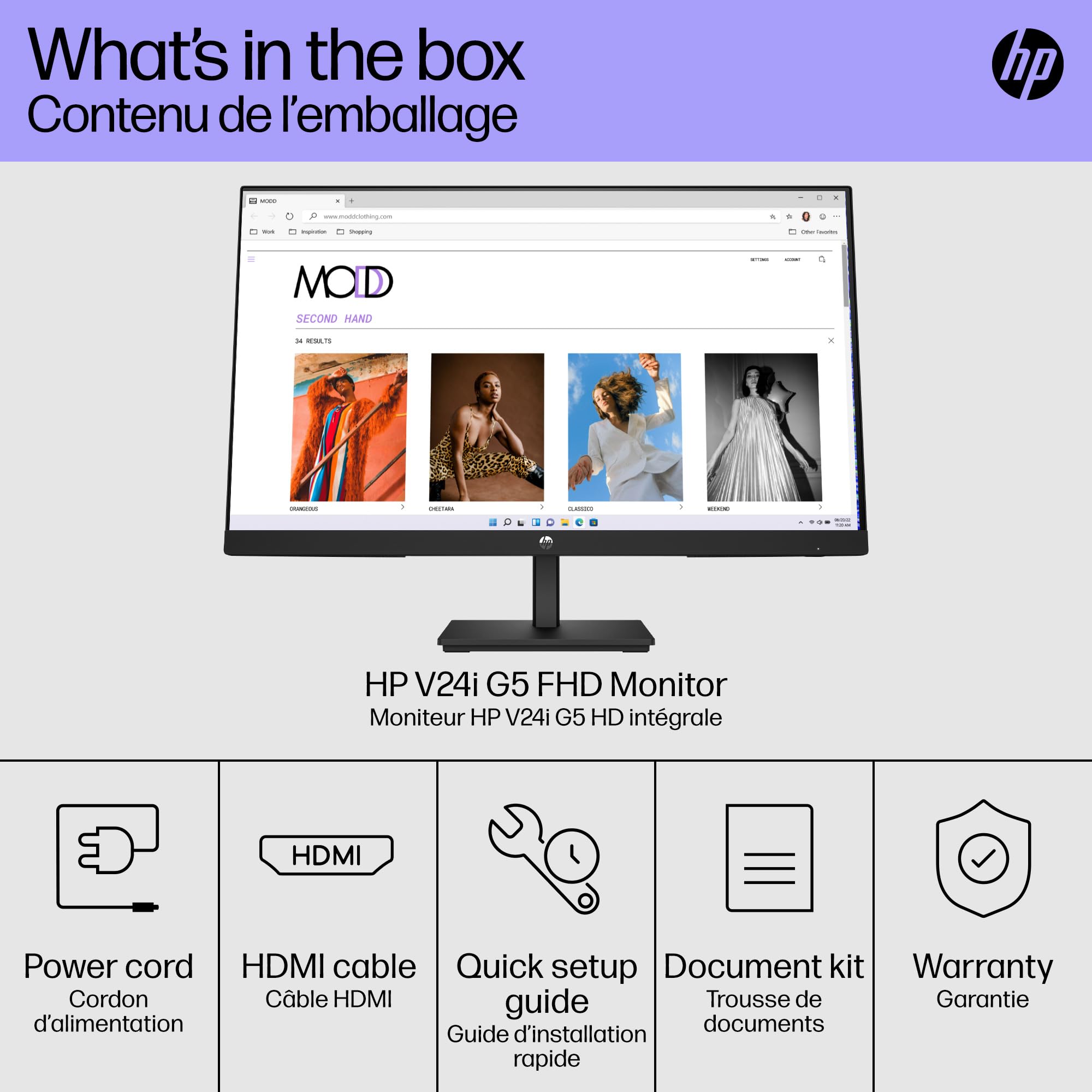 HP V24i G5 Computer PC Monitor 24 Inch Full HD IPS 60Hz 5ms 250 Nits Brightness AMD FreeSync Anti-Glare Low Blue Light HDMI DisplayPort Black 65P58AA