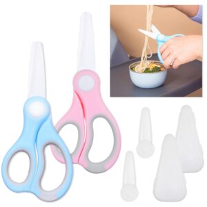 kare & kind 2x ceramic baby food scissors - blue/pink - with dust cover and storage case - cut baby food easily - ideal for noodles, meat, chicken, veggies and fruits (blue & pink - 2 pack)