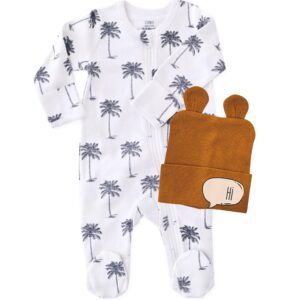 baby pajamas and hat set – 100% soft cotton newborn outfits with beanie – baby boy girl coming home outfit in white