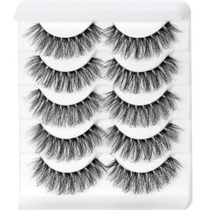 D Curl 8-17mm Cat Eye Faux Mink Lashes, Clear Band, 3D Fluffy Wispy, Semi-dramatic Russian Strip Eyelashes