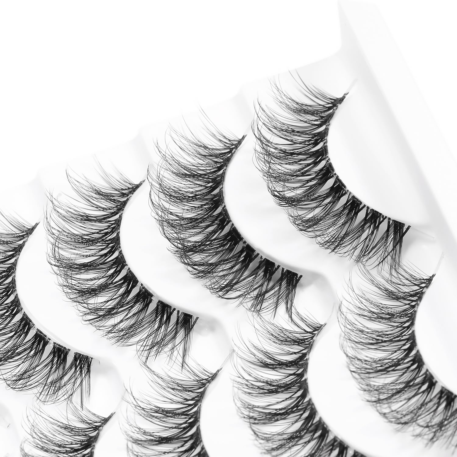 D Curl 8-17mm Cat Eye Faux Mink Lashes, Clear Band, 3D Fluffy Wispy, Semi-dramatic Russian Strip Eyelashes