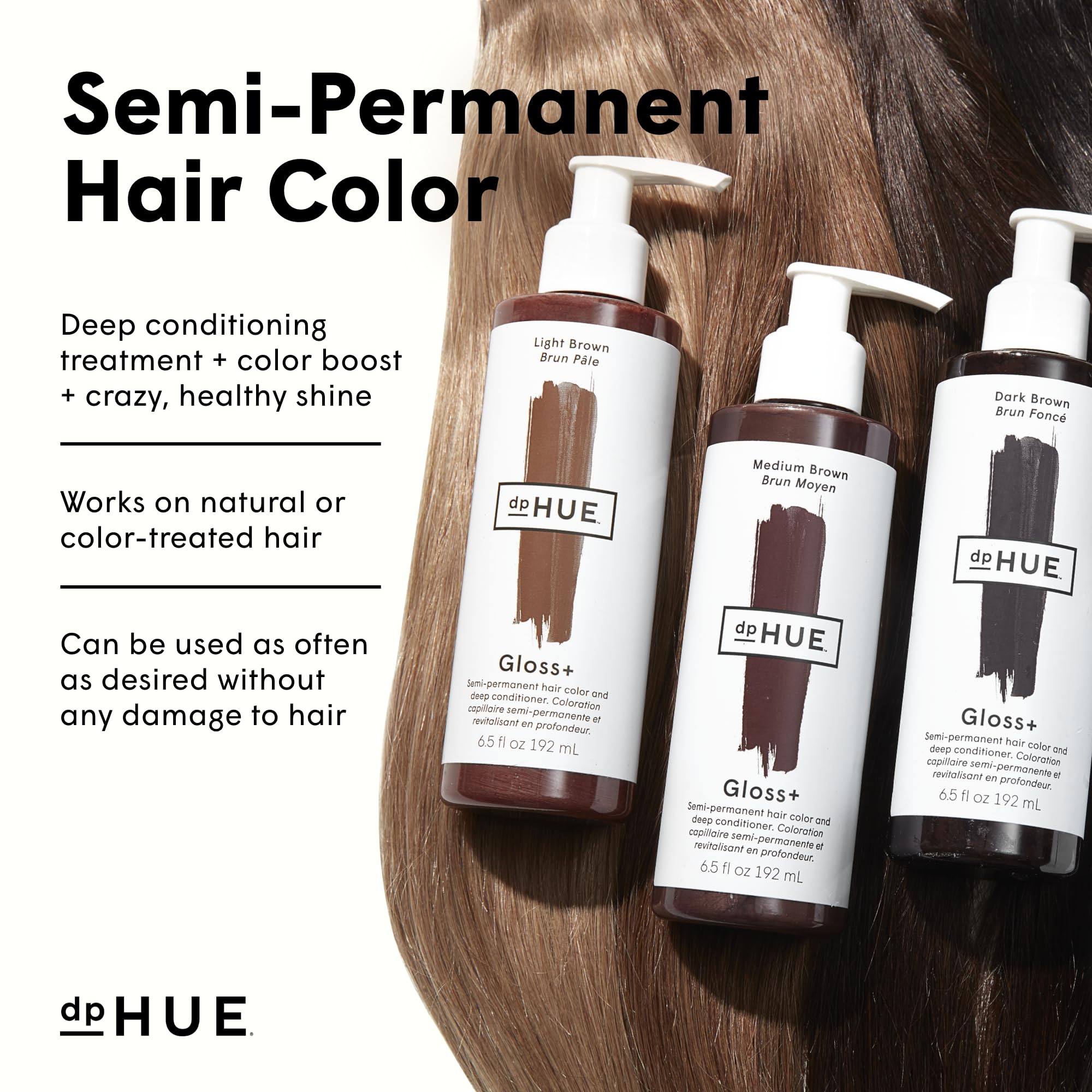 dpHUE Gloss+, Cool Medium Brown - 6.5 oz - Semi-Permanent Hair Color & Conditioner - Lasts Up to Eight Washes - Paraben, SLS & SLES Sulfate Free - Vegan, Leaping Bunny Certified