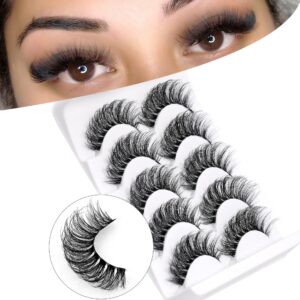 D Curl 8-17mm Cat Eye Faux Mink Lashes, Clear Band, 3D Fluffy Wispy, Semi-dramatic Russian Strip Eyelashes