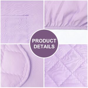 FLXXIE 4 Pieces Toddler Bedding Set, Soft and Breathable Microfiber Crib Sheet Set, Includes Quilted Comforter, Flat Top Sheet, Fitted Sheet, Envelope Pillow Case for Boys and Girls, Light Purple