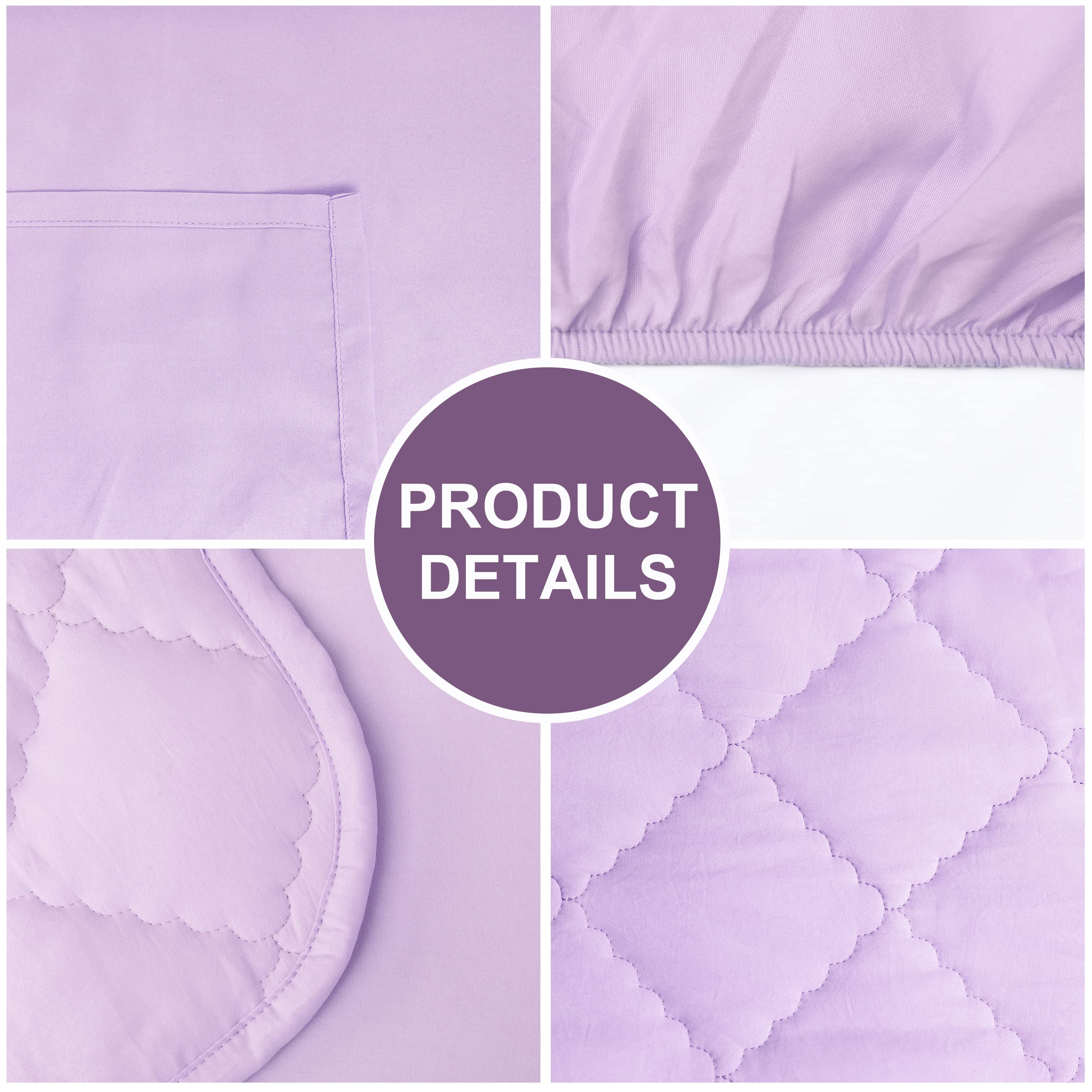 FLXXIE 4 Pieces Toddler Bedding Set, Soft and Breathable Microfiber Crib Sheet Set, Includes Quilted Comforter, Flat Top Sheet, Fitted Sheet, Envelope Pillow Case for Boys and Girls, Light Purple