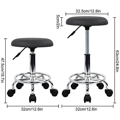 WKWKER Swivel Rolling Stool with Footrest Height Adjustable PU Leather Office Stool Chair for Bedroom Shop Counter Salon Vanity Spa Massage Beauty Desk Small (Grey)